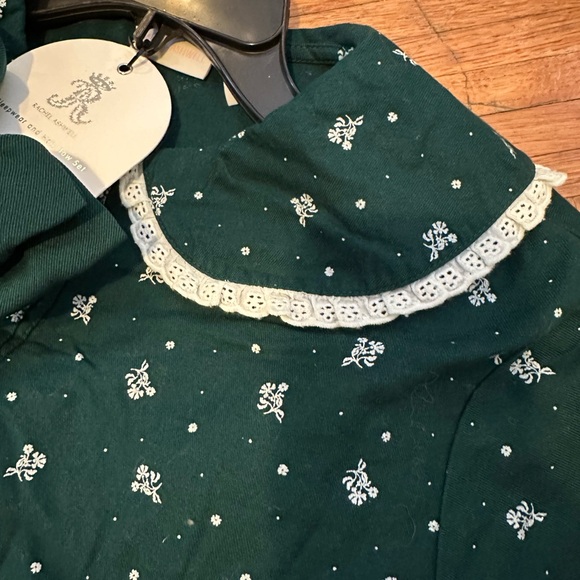NEW Rachel Ashwell SMALL Green Floral 2 pc Cotton Pajamas and Hair Bow Set - Picture 6 of 9